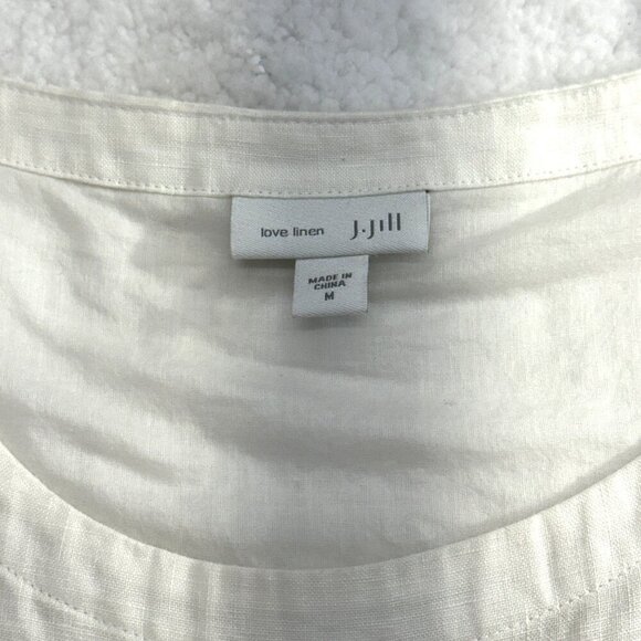 J.Jill Love Linen Sleeveless Dress Pockets Cream Tan Border Beachy Coastal Sz M - Picture 7 of 12